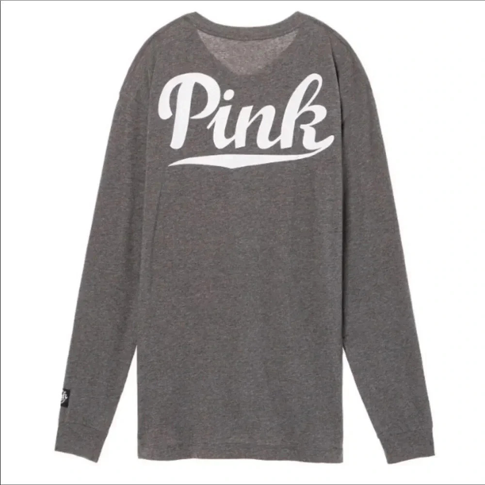 VS Pink Long Sleeve Logo Campus Tee Grey Top L